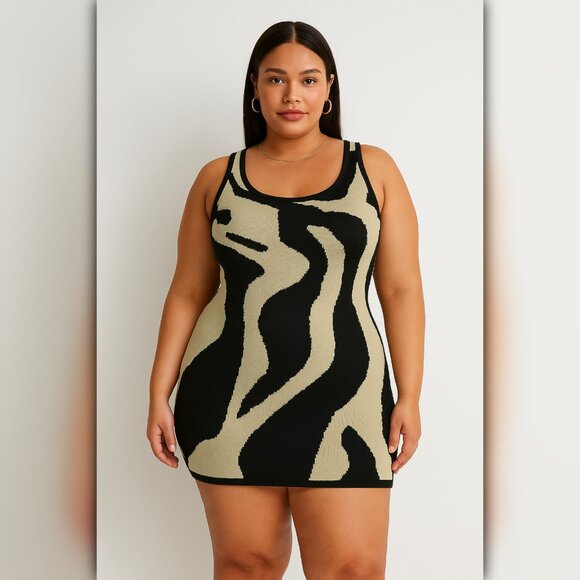 A175 ✽ Abstract Wave Knit Mini Dress - Picture 1 of 8
